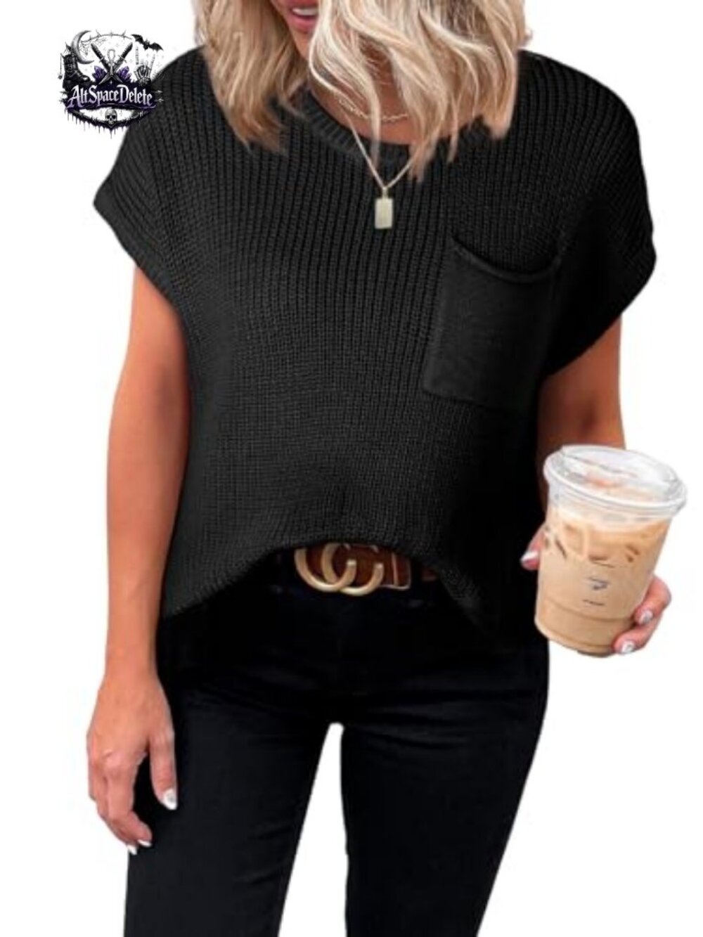 Women's Short Sleeve Knit Tunic Sweater Loose Fit Business Casual Top